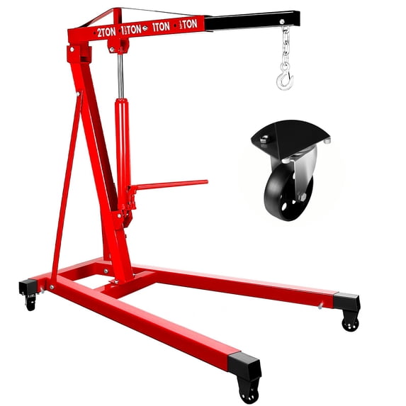Zhuotong 2 Ton (4400 LBS) Hydraulic Engine Hoist, Foldable Shop Crane with 24in Extendable Boom & 360° Steel Casters, Heavy-Duty Engine Lift for Garage, Workshop & Auto Repair