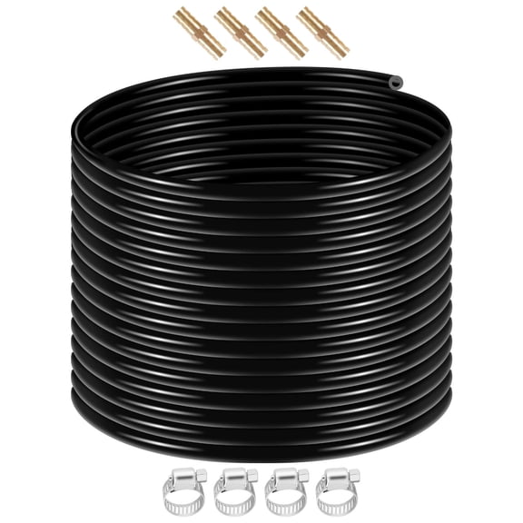 Zhuotong 328FT 3/8" Self Sinking Pond Aeration Hose Kit, Heavy Duty Weighted PVC Air Tubing with 4 Copper Menders & 4 Stainless Steel Clamps, for Aquaculture, Lake & Garden Aeration
