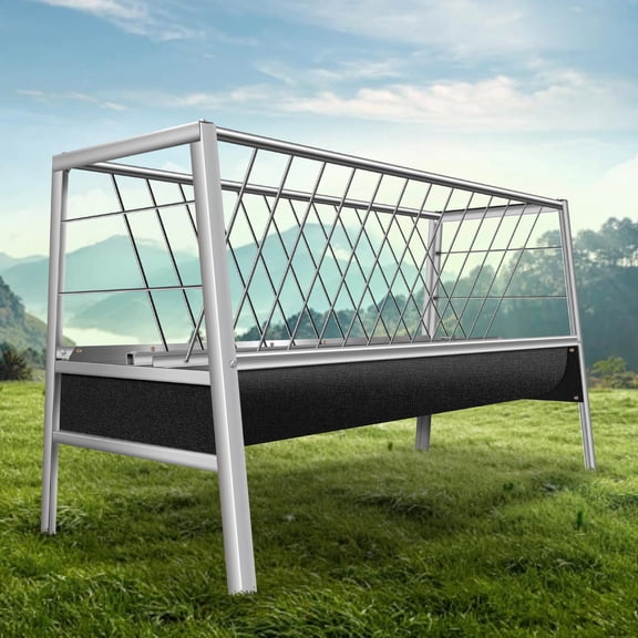 Zhuotong 59" 77 Gallon 2-in-1 Stainless Steel Livestock Hay Feeder with Rubber Lined Trough, Large Capacity Farm Feeder for Goats, Sheep, Cattle, Pigs, Horses & Livestock Use