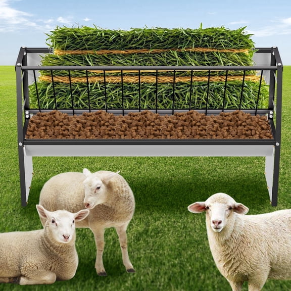 Zhuotong 60 Gallon 2-in-1 Livestock Hay Feeder, Heavy-Duty Galvanized Steel Feed Trough, Durable Hay Rack for Goats, Sheep, Cattle, Horses, Pigs, Farm Use