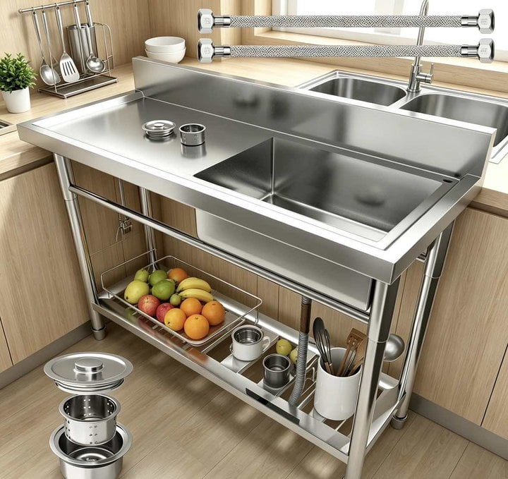 Zhuotong Heavy Duty 47.3" Stainless Steel Utility Sink, Freestanding Single Bowl Sink with Prep Table & Swivel Faucet for Kitchen, Restaurant, Garage