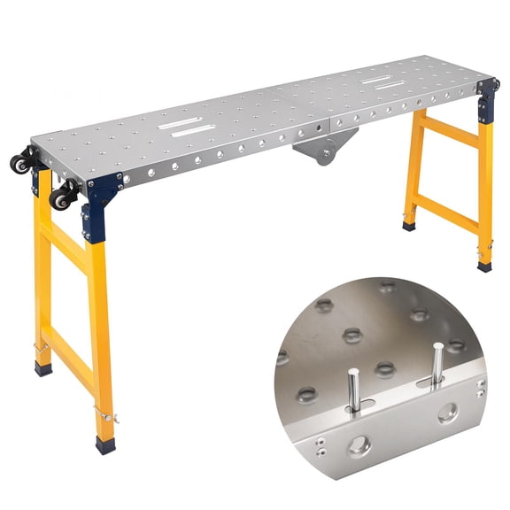 Zhuotong Welding Workbench, 29-48" Adjustable Height Foldable Carbon Steel Table with Casters, Portable Work Stand for Garage, Workshop & Construction