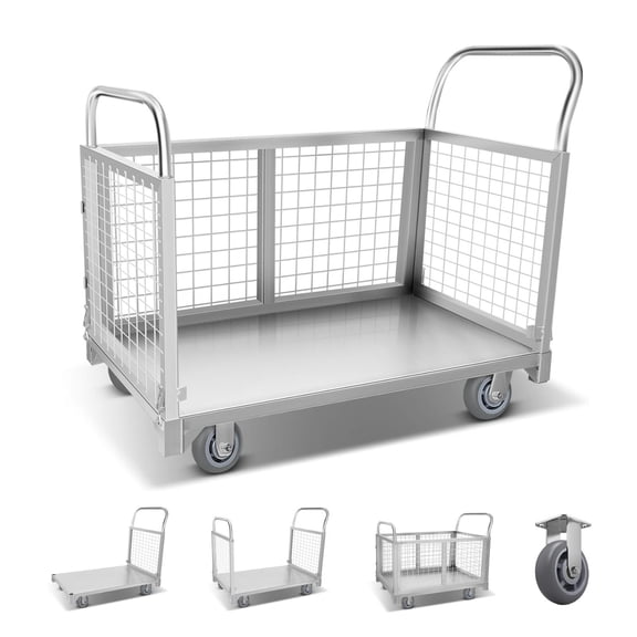 Zhuotong40.1" 2200 LBS Heavy Duty 4-in-1 Folding Cage Cart, Industrial Platform Truck with 360 Swivel Wheels, for Warehouse & Logistics