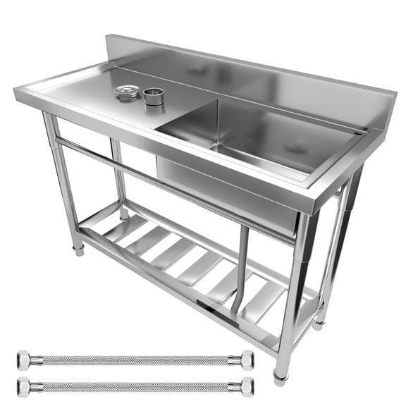 Zhuotong51" 3-Compartment Commercial Sink, Heavy-Duty Stainless Steel Free Standing Sink with Backsplash, Utility Sink for Restaurant, Kitchen & Garage