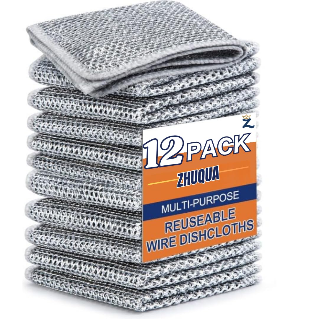 Zhuqua 12 Pack NonScratch Wire Dishcloth Multipurpose Wire Dishwashing ...