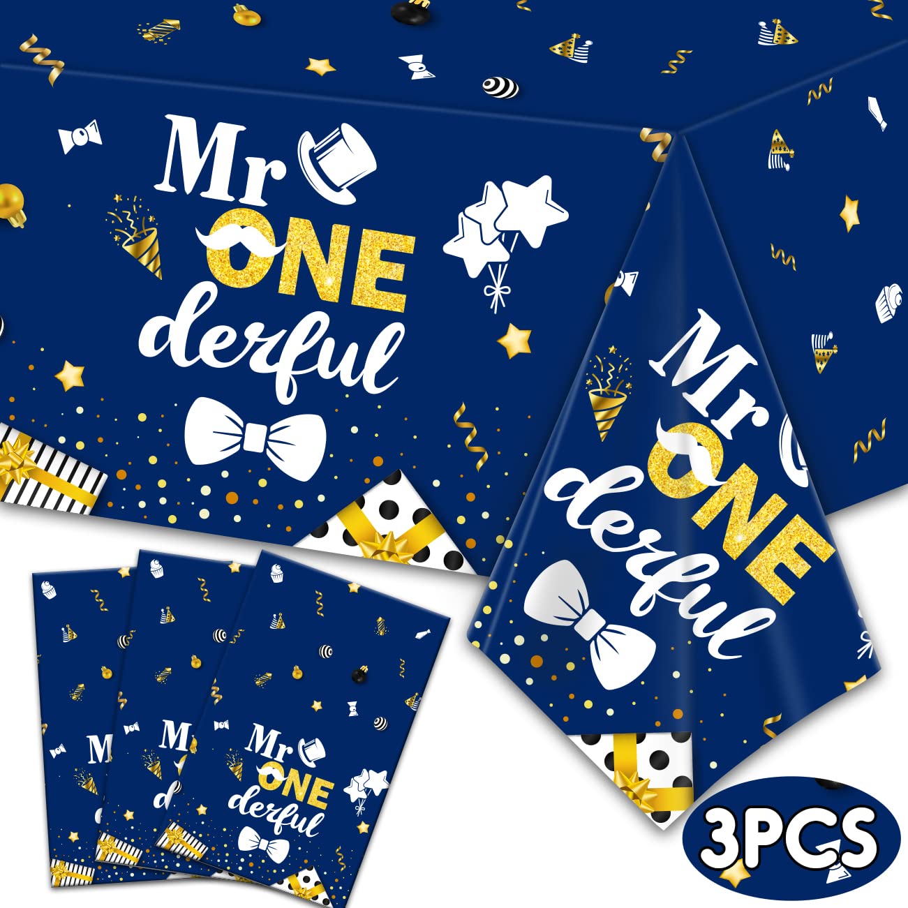 Zhynice 3 Pack Mr Onederful Birthday Tablecloths Boy 1st Birthday Party