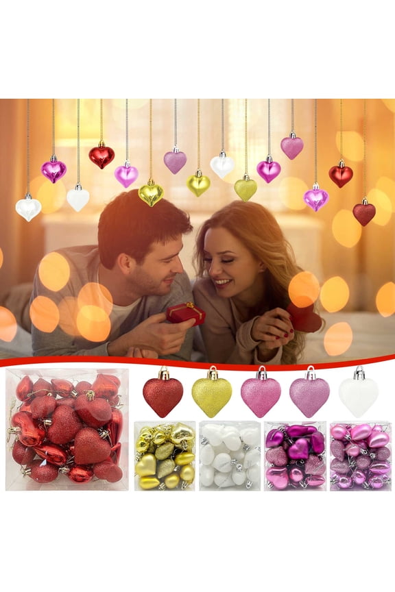 24Pcs Valentine Decorations Heart Ornaments Romantic Valentine's Day Gifts Pendant Hanging Decoration Home Decoration Hanging Ornament Festival Decoration Keychain Home Door Wall Window Decor