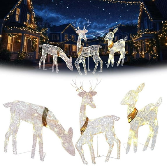 ZhyrZng 3-Piece Set Lighted Christmas Deer for Yard, Luminous Christmas Deer Family Set Yard Decorations Outdoor, Lighted Holiday Reindeer Decor for Front Yards Garden Lawn Patio