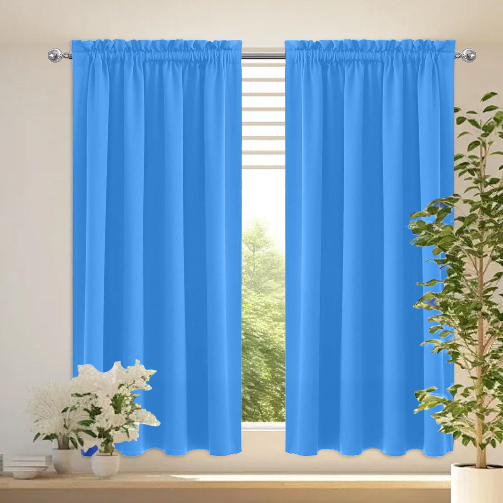 ZhyrZng Blackout Curtains 63 Inch Length, Energy Saving & Noise Reducing Bedroom Curtains, Rod Pocket Room Darkening Drapes for Bedroom Living Room,Set of 2 Curtain Panels(Blue)