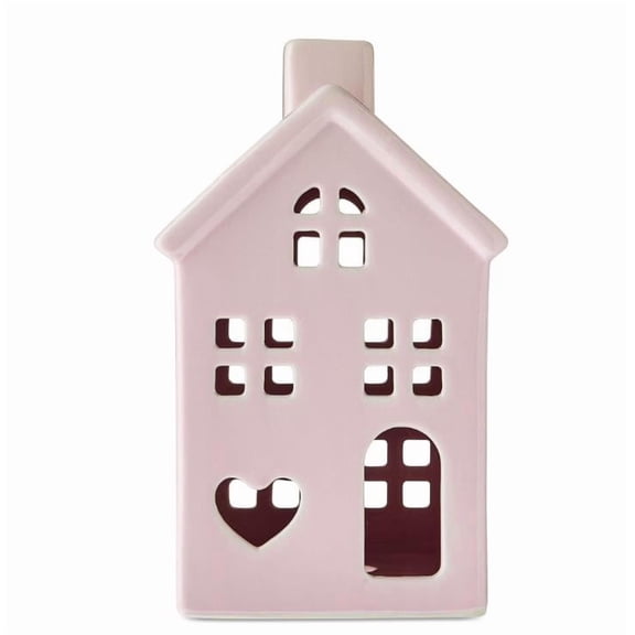 ZhyrZng Ceramic House Figurine Valentine's Day Tabletop Decor, Glossy Finish Village Building with Heart Cutouts, Romantic Mantle Ornament & Holiday Centerpiece for Home Display