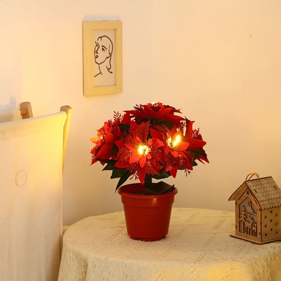 ZhyrZng Christmas Decorations Christmas Lights Ornaments Indoor Outdoor Tabletop Poinsettia Tree Light Christmas Plant With Lights Poinsettia Flowers Artificial Lighted For Holiday Party Centerpiec