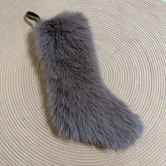 ZhyrZng Christmas Plush Stockings, Faux Fur Xmas Stocking Neutral Colors of White Brown Grey, Xmas Fireplace Hanging Ornaments Candy Gift Bags for Xmas Home Decorations Party Fireplace Decor