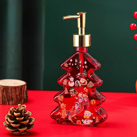 ZhyrZng Christmas Tree Soap Dispenser Green Glass Hand Soap Bottle 300ml Refillable Lotion Pump Container For Bathroom Kitchen And Holiday Countertop Decor