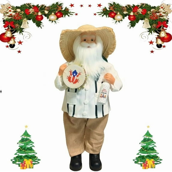 ZhyrZng Collectible Puerto Rican Santa Claus Figurine - 11 Inch Christmas Puerto Rican Santa Claus Statue with Straw Hat & Rum Bottle | HOLIDAY HOUSE Decor Figure Sculpture