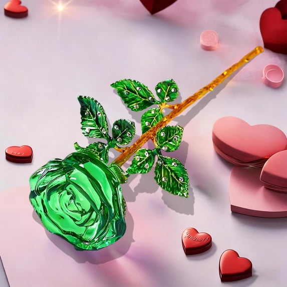 ZhyrZng Crystal Rose Flower Gift - Artificial Glass Rose Figurine with Silver Stalk for Valentine's Day Mother's Day & Anniversary Wedding Present featuring Romantic Home Decor Keepsake