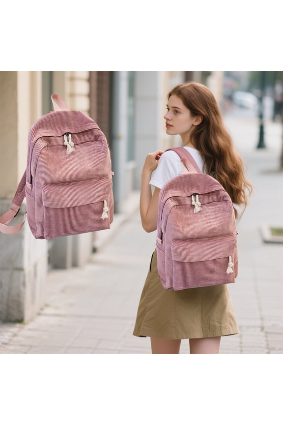 Cute Backpack Fuzzy Fluffy Plush Backpack Casual Rucksack | Soft Corduroy Ergonomic Support & Spacious Main Compartment For School Work Travel And Weekend Daily Outing