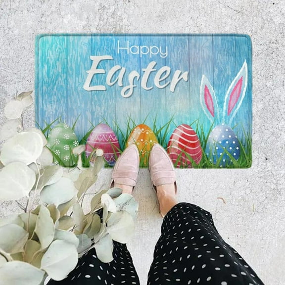 ZhyrZng Easter Day Door Mat - Front Door Mat - Bath Rug Super Absorbent Dry - Rubber Backing Non Slip Washable Bathroom Floor Mats -Green 16x24 IN Easter Decorations Easter Basket Stuffers Easte