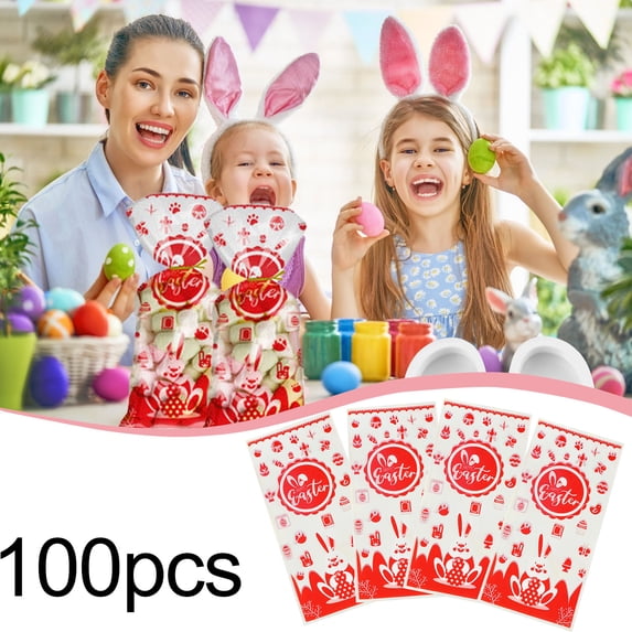 ZhyrZng Easter Treat Bags for Party Favors - Clear Cellophane Candy Pouches with Twist Ties featuring Bunny Egg Design for Holiday Snacks & Classroom Gifts with Durable Plastic Material