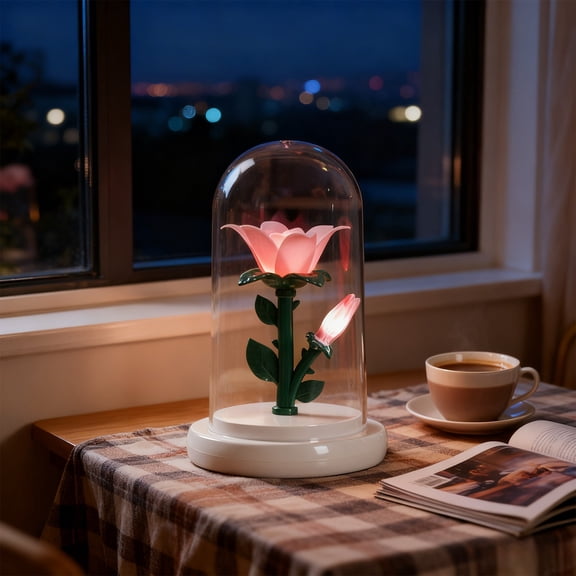 ZhyrZng Eternal Flower LED Night Light Lamp | Artificial Floral Desk Ornament & Romantic Holiday Decoration for Bedroom Living Room & Creative Valentine's Day Birthday Gift