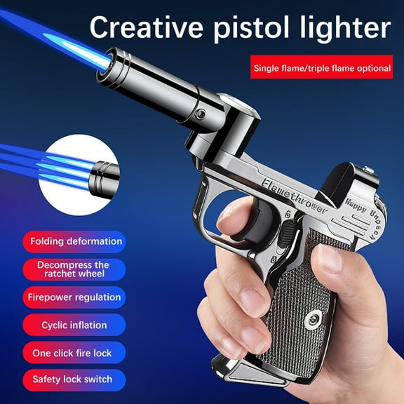 ZhyrZng Folding Cool Torch Lighters Windproof For Outdoor Douable Blue Flame Refillable Lighters Black