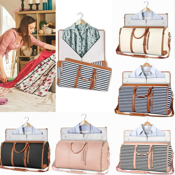 ZhyrZng Garment Bags for Travel, Carry On Garment Bag, Large PU Leather Garment Duffle Bag for Women, Waterproof Convertible Garment Duffle Bags for Travel with Shoe Pouch, Foldable Travel Bag
