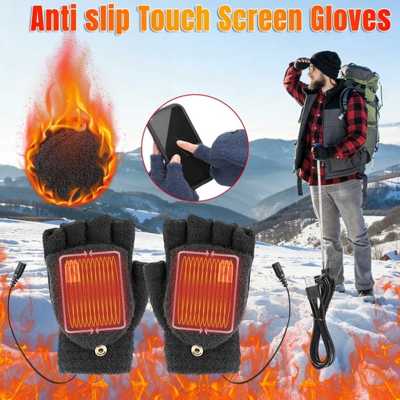 ZhyrZng Heater Gloves for Women and Men - USB Electric Fingerless Mittens For Men with Flip Cover | Mittens For Women Winter Thermal Hand Warmer for Typing & Driving