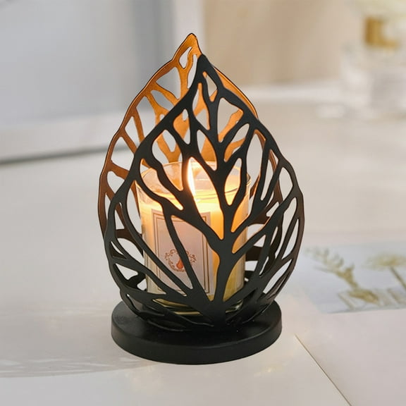 ZhyrZng Metal Candlestick Cup Black Featuring Hollow Leaf Candle Stand Design And Iron Tea Light Holder For Wedding Living Room And Home Party Decoration