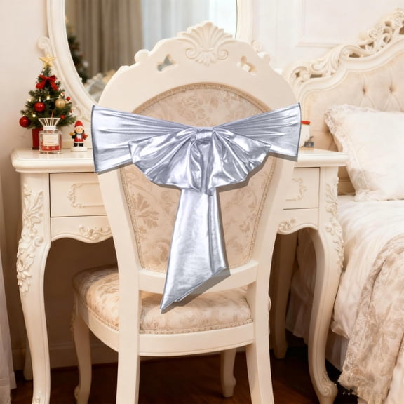 ZhyrZng Metallic Stretch Chair Sashes - Gold Embossed Spandex Chair Bands with Bow for Wedding Reception Party Banquet & Event Decoration featuring No-Tie Elastic Fit Chair Ribbon