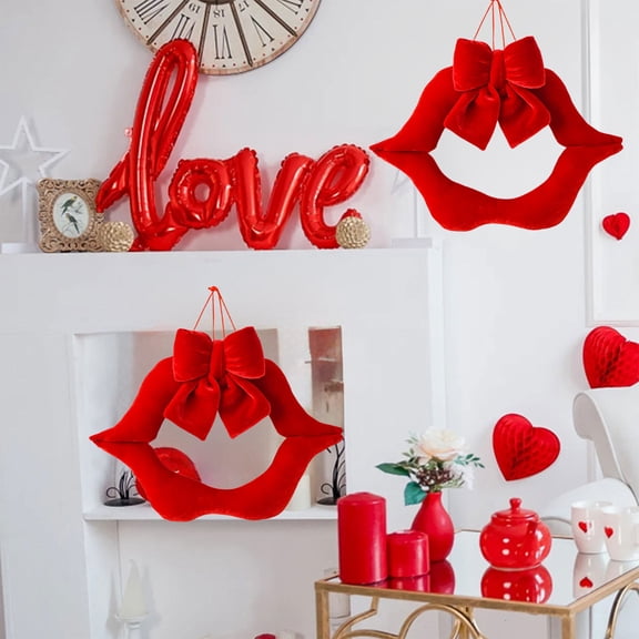 ZhyrZng Red Lips Valentine Decoration Hanging Ornament | Romantic Wall Art & Love Sign Door Wreath for Wedding Party Proposal Anniversary & Bridal Shower Background Photography Prop