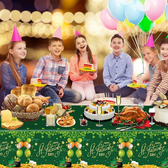 ZhyrZng St. Patrick's Day Irish Vinyl Flannel Tablecloth For Dining Room Kitchen Table Decor St. Pat's Clovers Green White Yellow Gold St. Patrick's Day Decorations Irish Spring Irish Nationals Day O