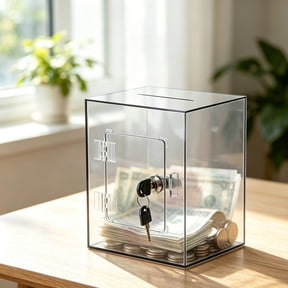 ZhyrZng Transparent Rectangular Lock Acrylic Savings Jar Piggy Bank, Clear Lock Box with Key Multifunctional Clear Acrylic Display Case Jewelry Medicine Snack Storage Box