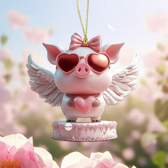 ZhyrZng Valentine's Day Love Red Love Pig Pendant Car Interior Acrylic Pendant Decorative Pendant Valentine's Day Decoration Valentine's Ornament Desktop Decoration Improve The Festive Atmosphere