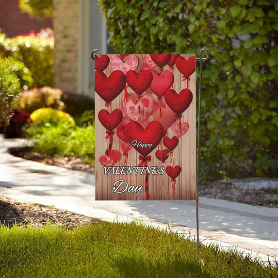 ZhyrZng Valentines Garden Flag Double Sided 12x18 In | Linen Yard Banner Decoration & Outdoor Lawn Decor for Valentine's Day Party Porch Home Welcome Sign Holiday Anniversary Gift