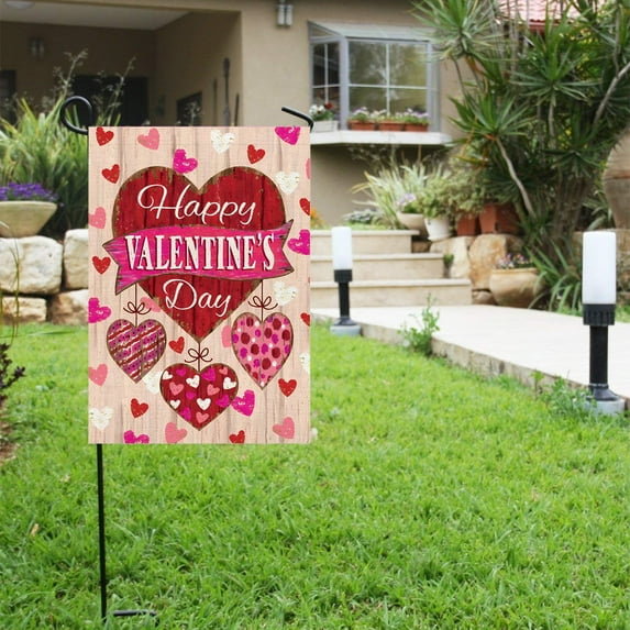 ZhyrZng Valentines Garden Flag Double Sided 12x18 In | Linen Yard Banner Decoration & Outdoor Lawn Decor for Valentine's Day Party Porch Home Welcome Sign Holiday Anniversary Gift