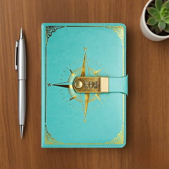 ZhyrZng Vintage Diary with Lock, Locked Journal for Women Password Book with Lock Featuring Embossed Compasses Pattern and Smooth 80g Inner Paper Pages for Secure Writing Note