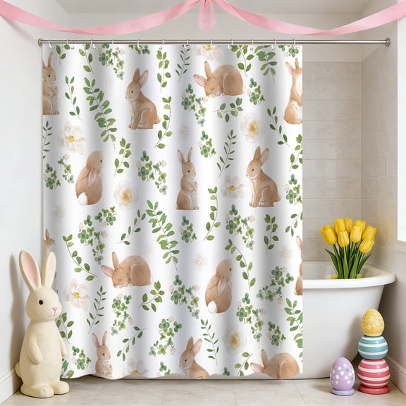 ZhyrZng Waterproof Holiday Shower Screen - Spring Bath Liner 47x71 Inch featuring Durable Polyester, Easter Pattern Bathroom Drape with 12 Hooks for Tub Privacy Secrecy