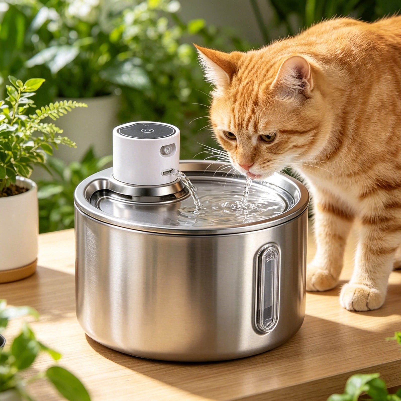 ZhyrZng Wireless Cat Water Fountain,Cat Water Fountain Stainless Steel, 4000mAh Battery Powered, Large Capacity Pet Water Fountain Indoor for Cats Dogs BPA-Free