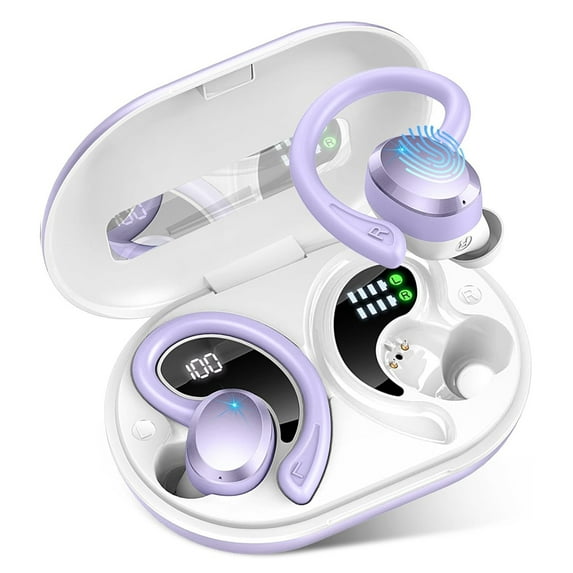 ZhyrZng Wireless Earbuds Bluetooth Headphone Sport, 2024 Bluetooth Earbud Driver Stereo Over Ear Buds, Earphone with Earhook, Noise Cancelling Mic, IP7 Waterproof Headset for Workout/Running PURPLE