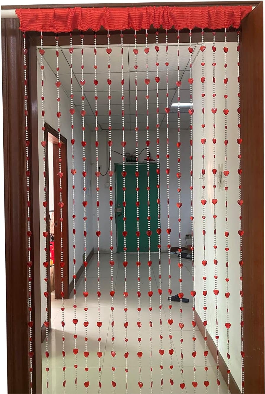 ZiDeTang 18 Rows Heart 100% Acrylic Beaded Heart Door Curtain Home Décor Tassel Room Divider Curtain for DoorwayColor Red Pack of 1