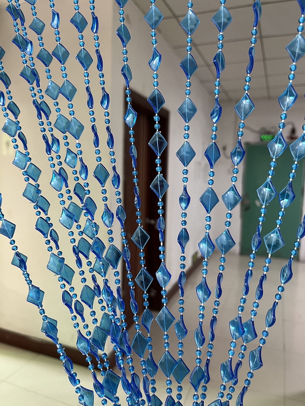 ZiDeTang Acrylic Maple Leaves Diamond Décor Beaded Door Curtain String Doorway Room Divider Window Tassel Blind Screen Panel (39.3"x76.7",Dark Blue)