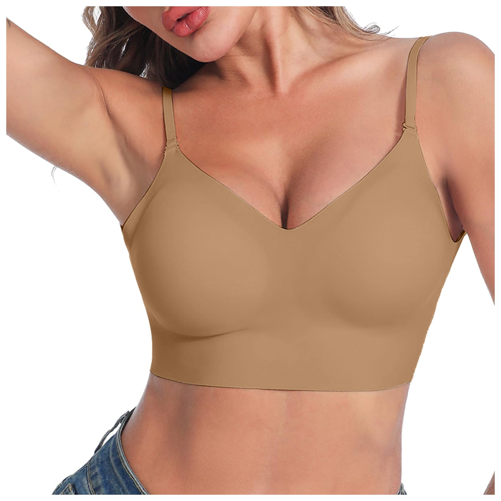ZiSUGP Low Back Bra for Women Wirefree Seamless Bra Backless Multiway Straps Convertible Bra