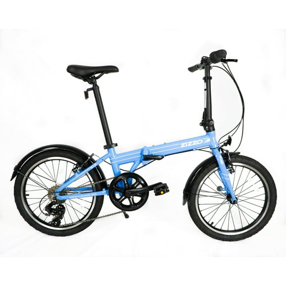 ZiZZO Via 7-Speed Aluminum 20" Wheel Folding Bicycle for all genders, Sky Blue