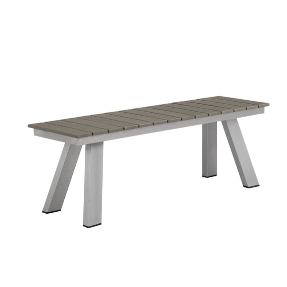 Zia 54 Inch Outdoor Dining Bench, Gray Polyresin Top, Gray A