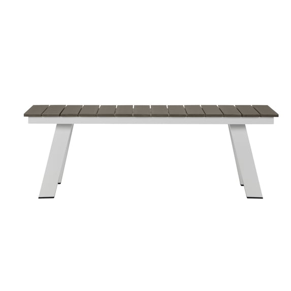 Zia 54 Inch Outdoor Dining Bench, Gray Polyresin Top, White