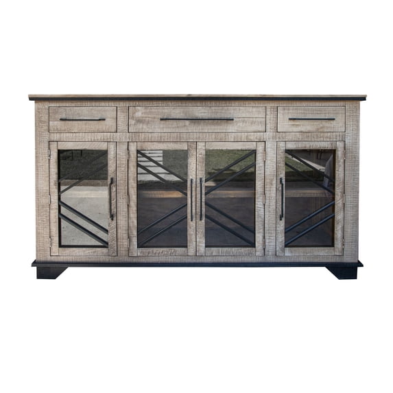Zia 72'' Natural Pine Wood Sideboard Console Buffet with Metal Accent ...