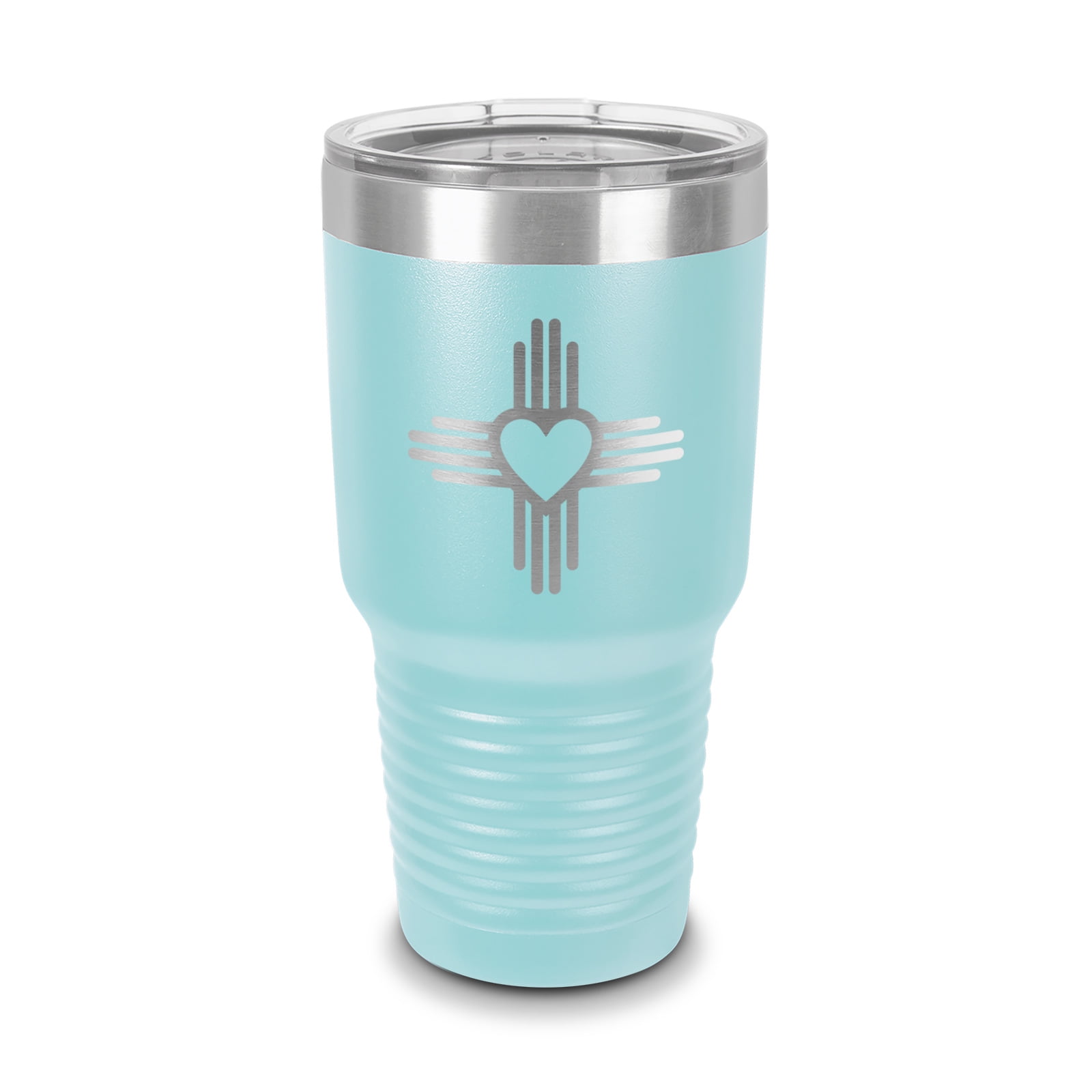 Zia Heart Symbol Tumbler 30 oz - Laser Engraved w/ Clear Lid ...