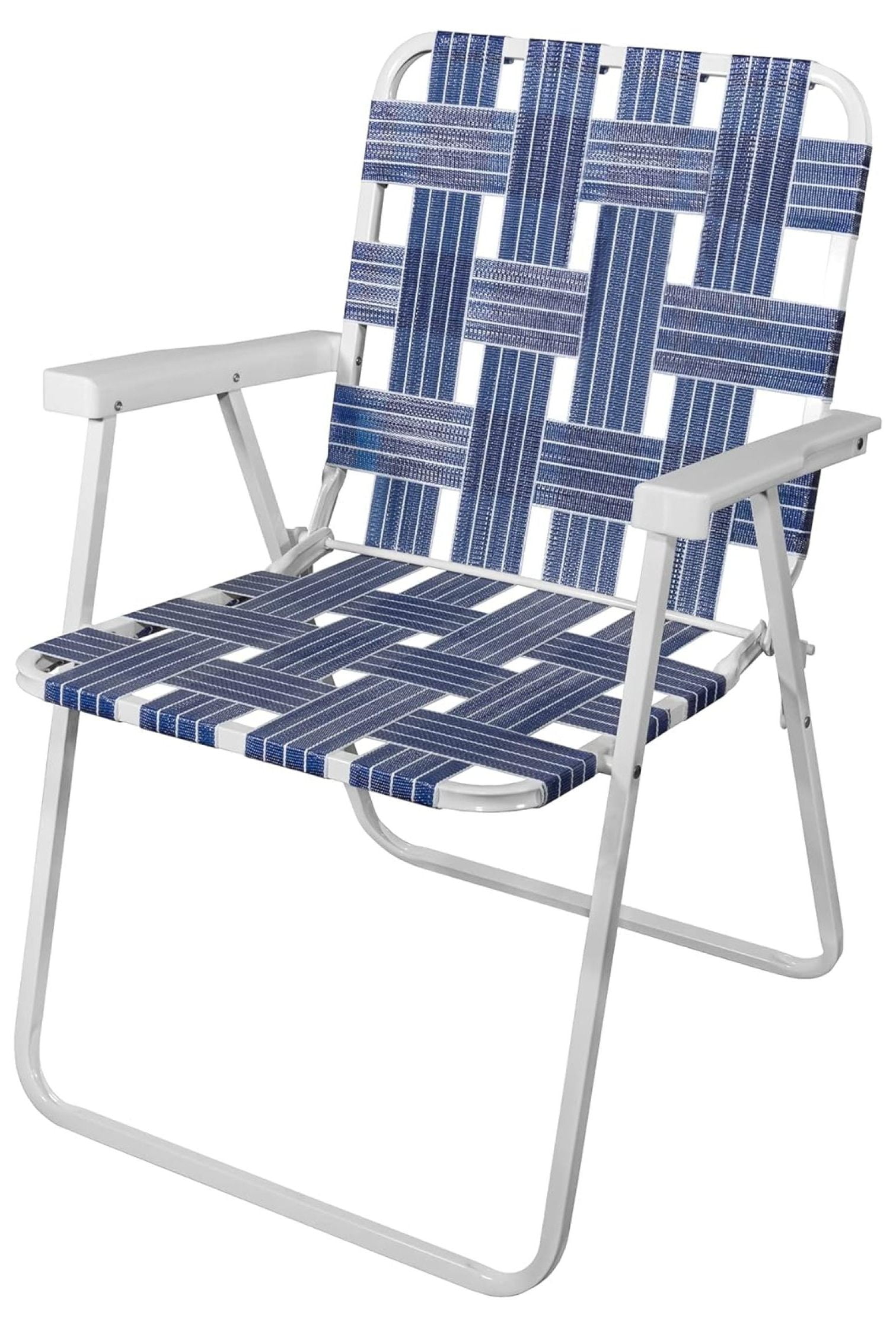 Blue and White Foldable Webbing Armchair with Powder Coated Frame
