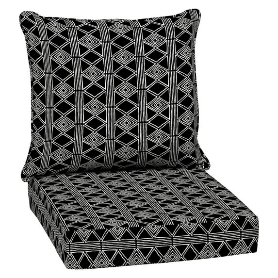 ZiaZbYinY Outdoor Deep Seat Cushion Set, 24 x 24, Water Repellant, Fade Resistant, Deep Seat Bottom and Back Cushion for Chair, Sofa, and Couch, Black Global Stripe