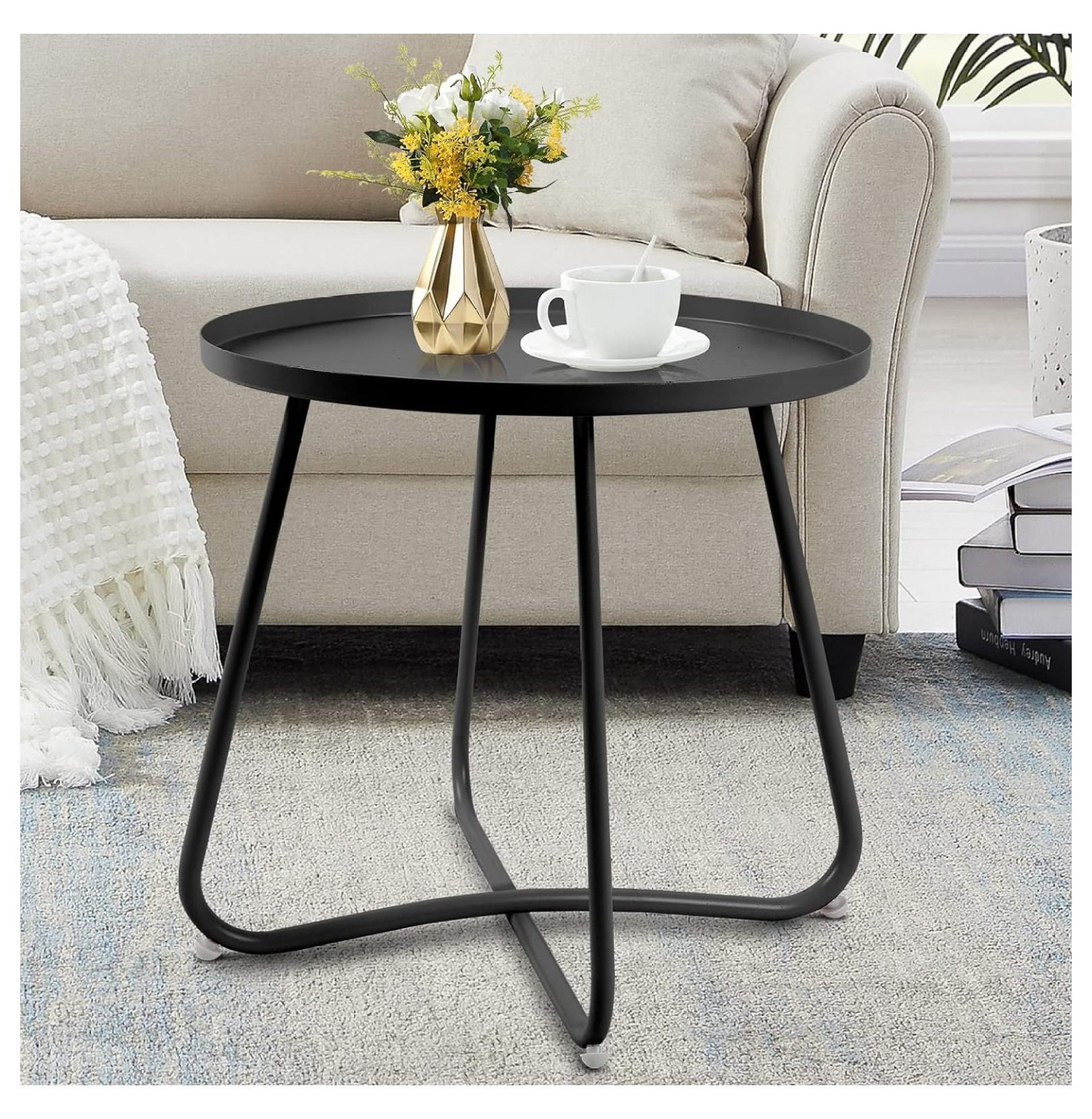 ZiaZbYinY Patio Side Table, Outdoor Indoor End Table Metal Side Table