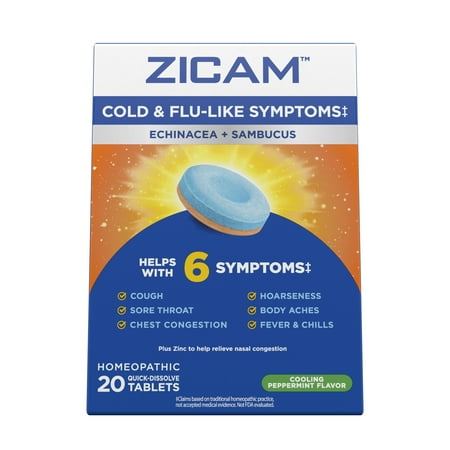 Zicam Cold & Flu-like Symptoms, Echinacea and Sambucus, Homeopathic Relief, Peppermint, 20 Count